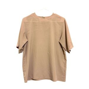 2/$30 Yves St Clair Taupe Short Sleeve Blouse Size 12 Minimalist Top